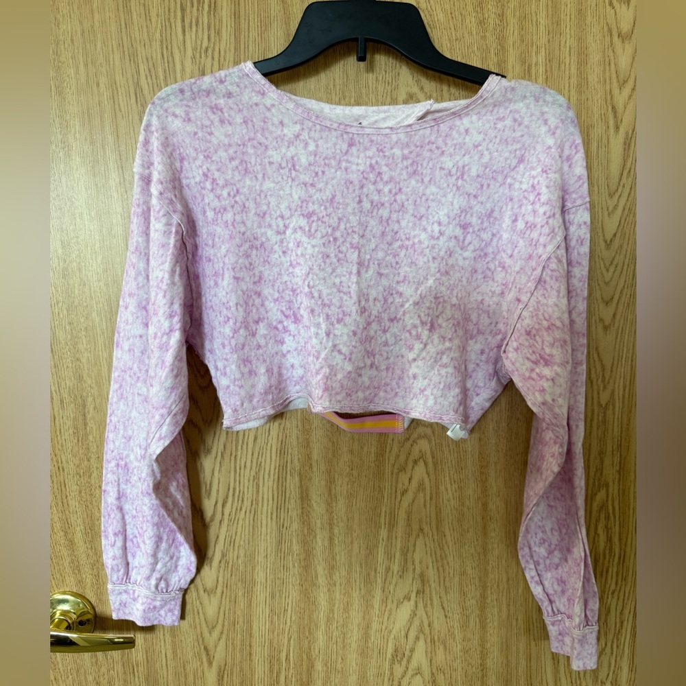 Movement by Free People Pink/White Tie-Dye Cropped Comfy Sweatshirt